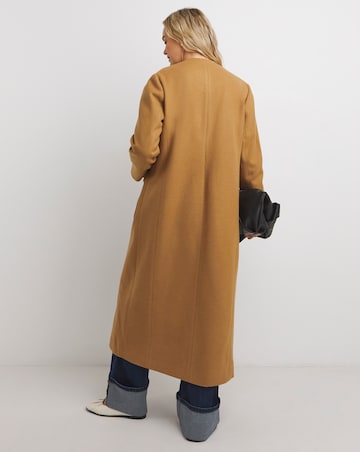 Neutral Collarless Longline Coat