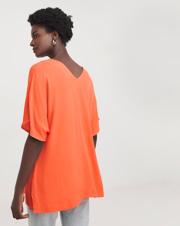 Crinkle Short Sleeve Tunic Top - Orange