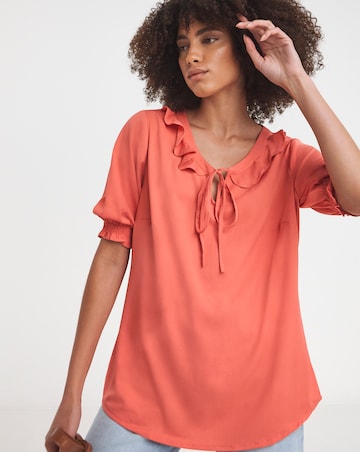 Coral Tie Neck Frill Top