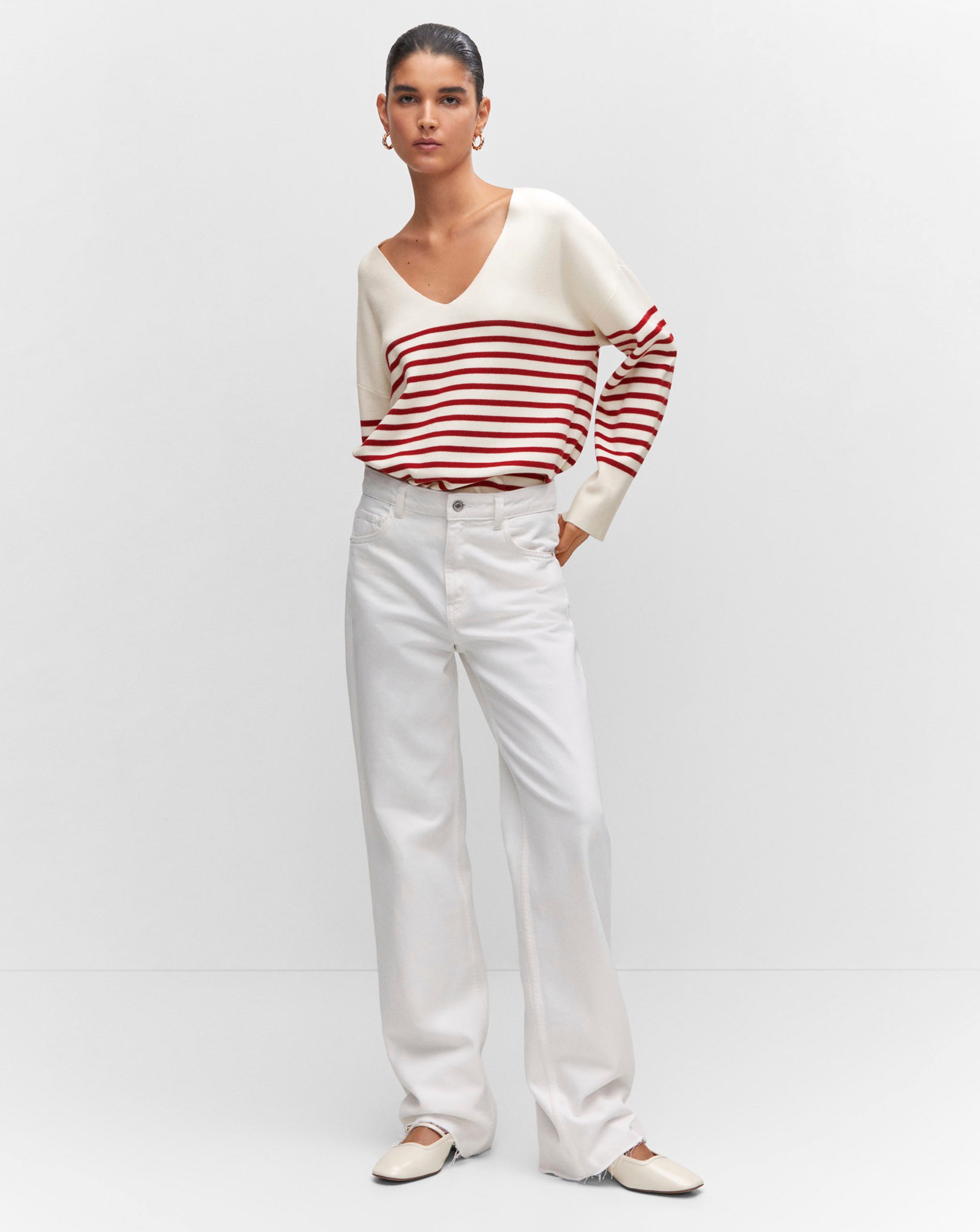 Mango Stripe V Neck Jumper JD Williams