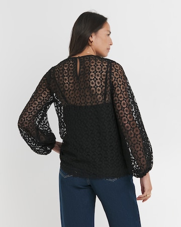 Womens Lace Bishop Sleeve Blouse - Black