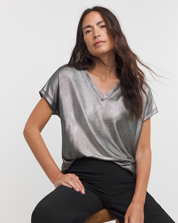 Silver V Neck Foil T-Shirt