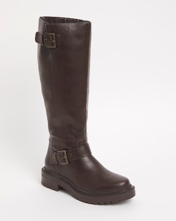 Eden Buckle Detail Knee High Boots Extra Wide EEE Fit Super Curvy Calf