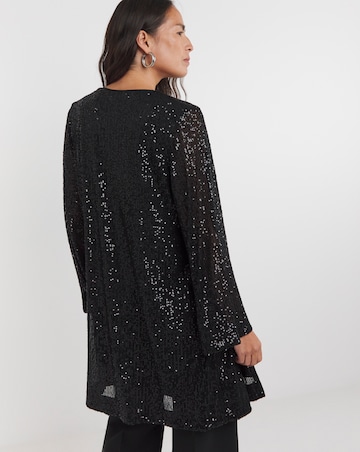 Black Sequin Longline Cardigan