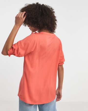 Coral Tie Neck Frill Top