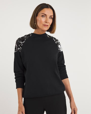 Black Raglan Sequin Detail Sweatshirt