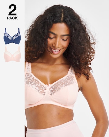 Pretty Secrets New Sarah 2 Pack Cotton Non Wired Full Cup Bras B-G Navy/Blush