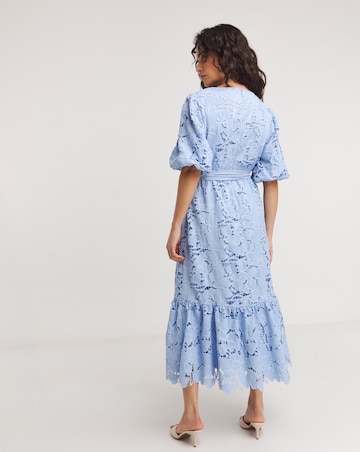 Joanna Hope Blouson Sleeve Belted Lace Dress