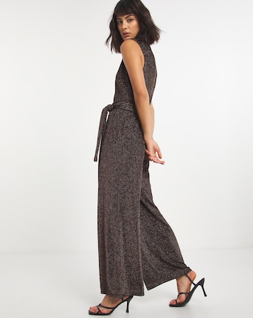 Black Glitter Tie Waist Jumpsuit