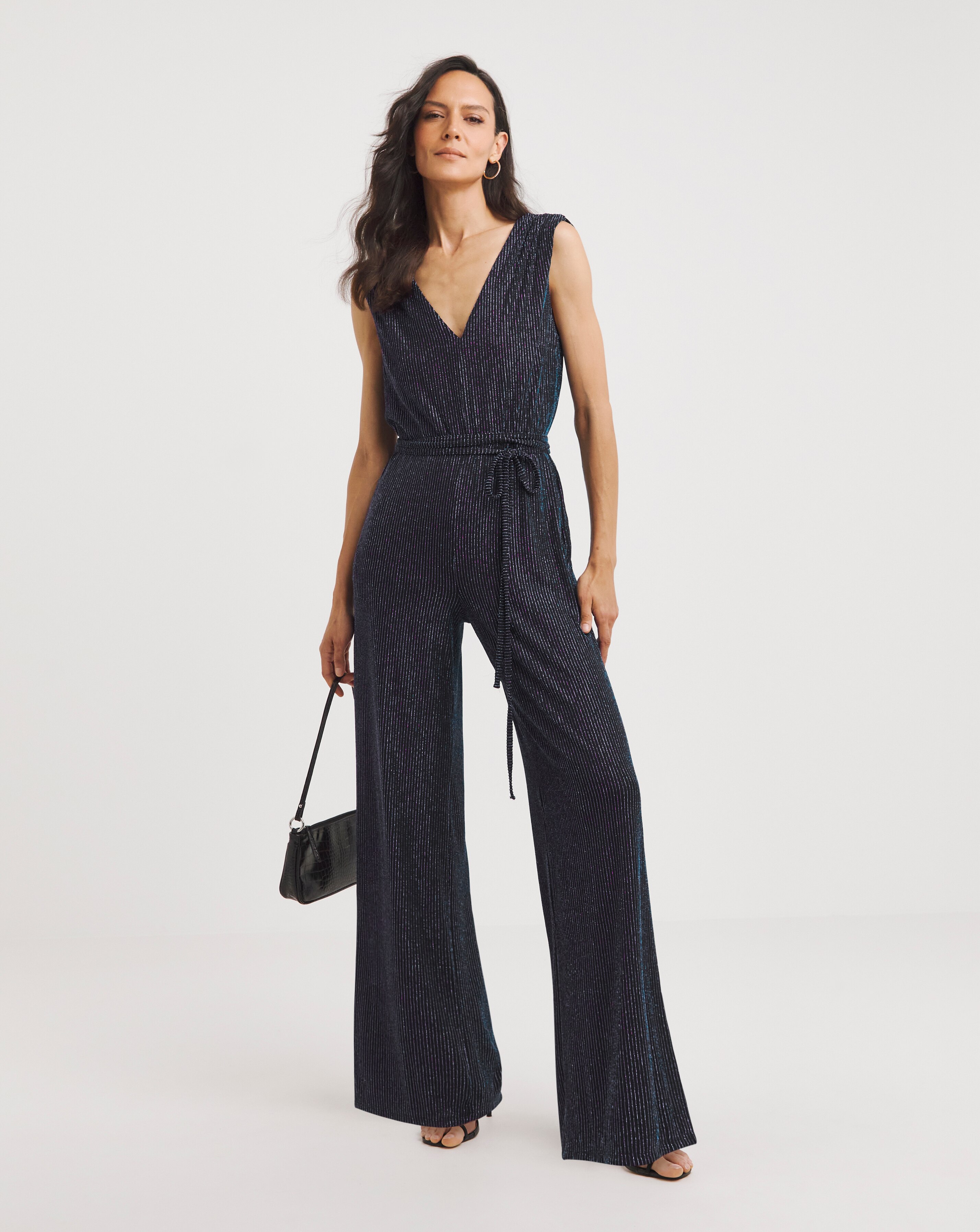 Glitter Stripe Plunge Jumpsuit JD Williams