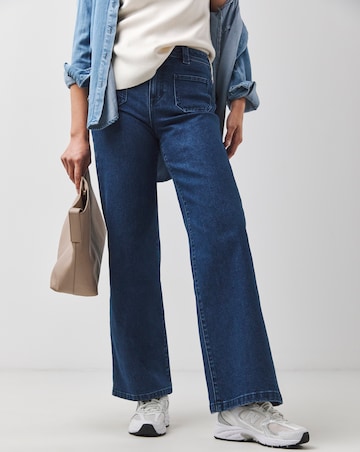 Blue Pocket Front Wide Leg Jeans