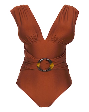 Joanna Hope Ruche Plunge Swimsuit