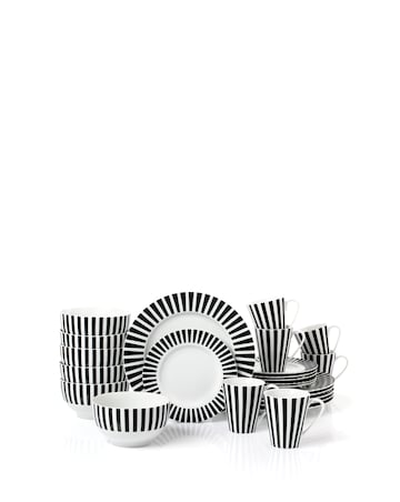 Waterside Black and White Stripe 24 Piece Dinner Set