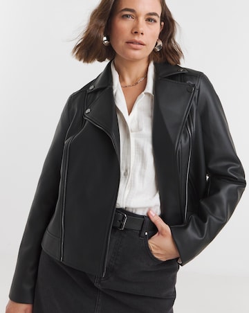 Black Double Zip Faux Leather Biker