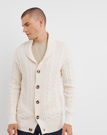 Ecru Cable Knit Shawl Neck Cardigan