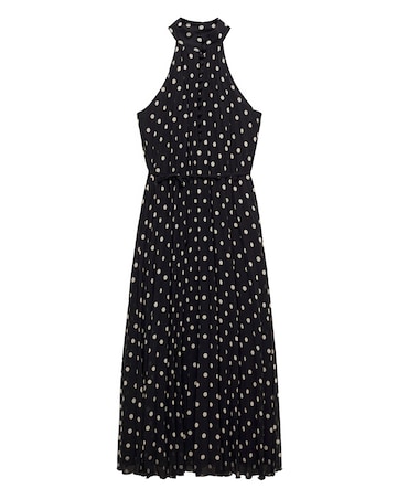 Mango Adela Polka Dot Pleated Midi Dress