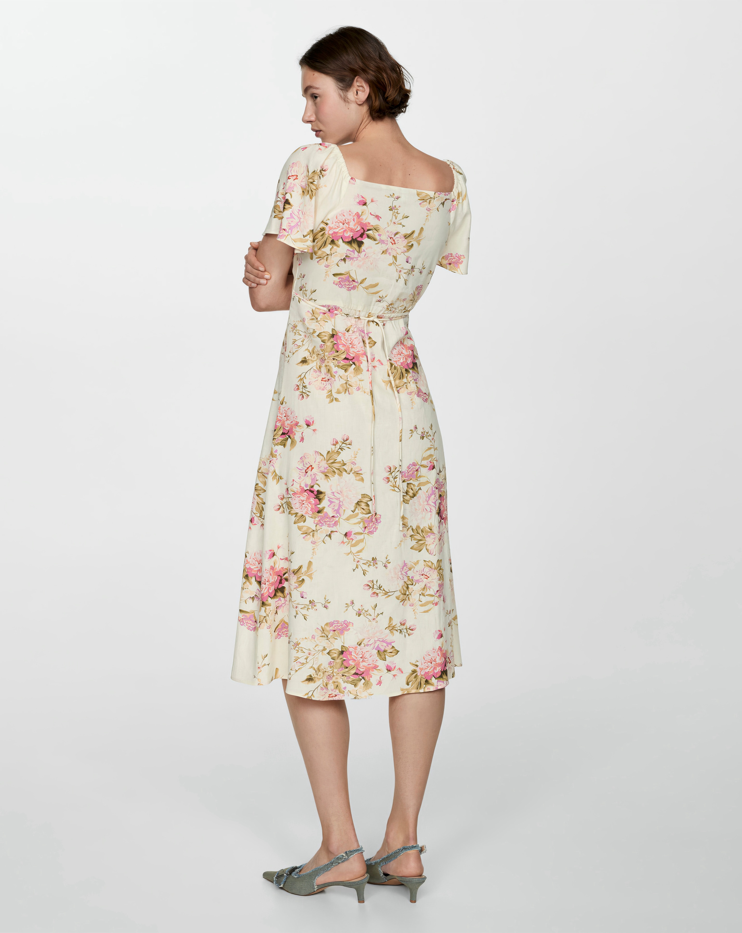 Mango Buttoned Floral Print Linen Blend Midi Dress JD Williams