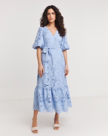 Joanna Hope Blouson Sleeve Belted Lace Dress