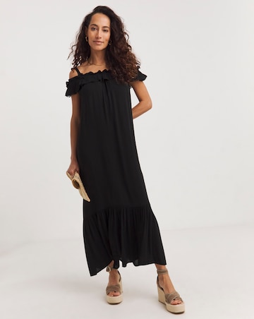 Frill Detail Bardot Crinkle Dress