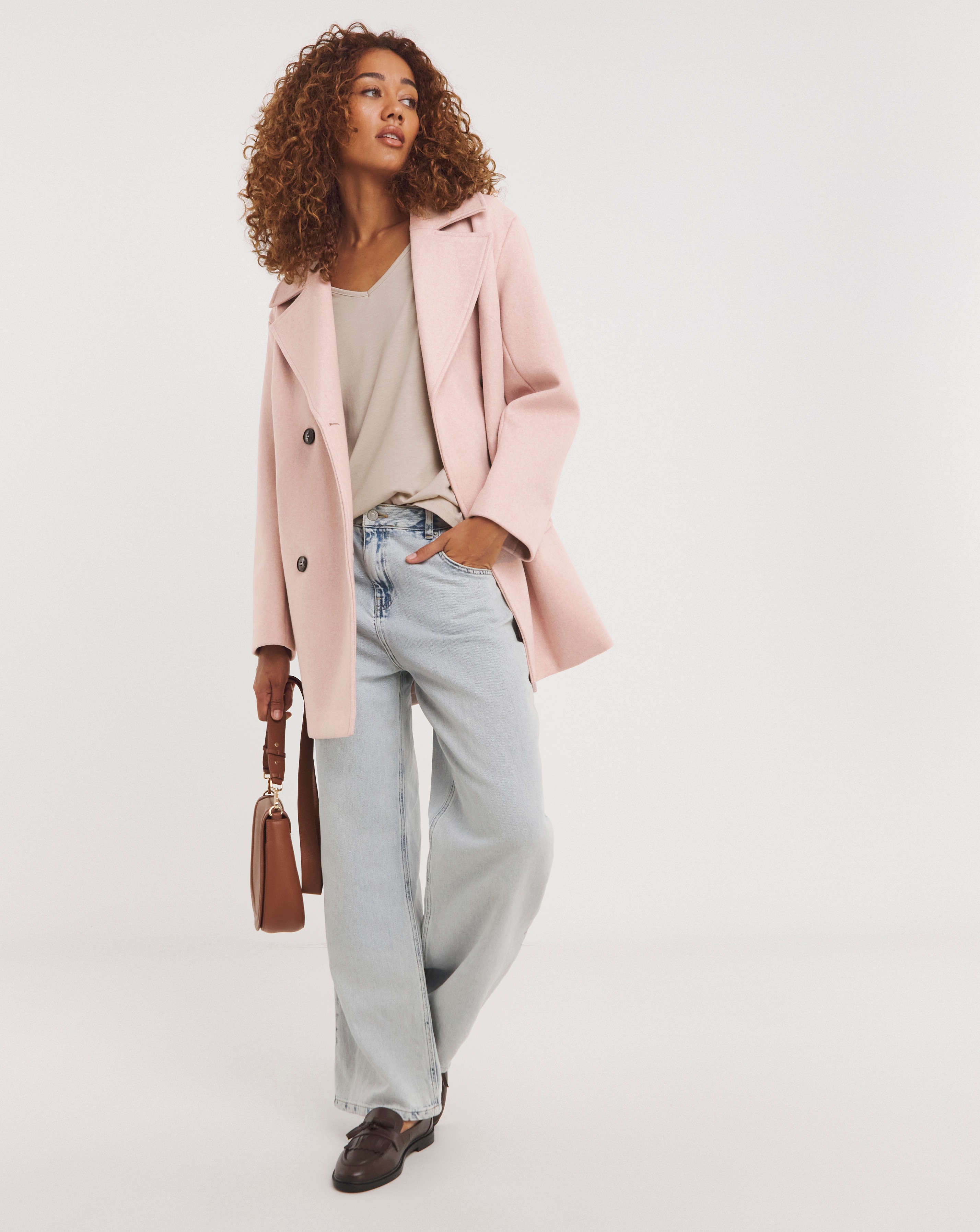 Pink pea coat womens best sale