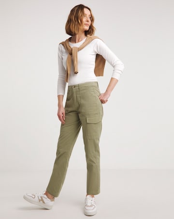 Soft Green Cotton Rich Tapered Utility Trousers with Stretch