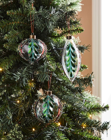 Green Leaf Glass Baubles - Set of 6