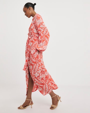 Crinkle Balloon Sleeve Midi Shirt Dress