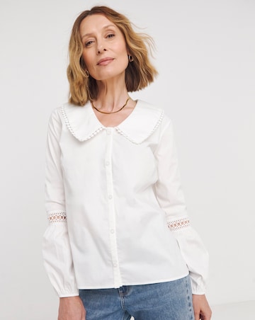 Womens Collar Detail Button Through Blouse - Ivory