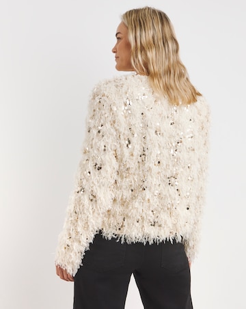 Joanna Hope Faux Feather Sequin Jacket