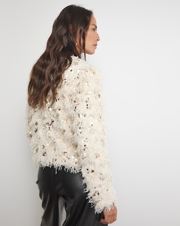 Joanna Hope Faux Feather Sequin Jacket