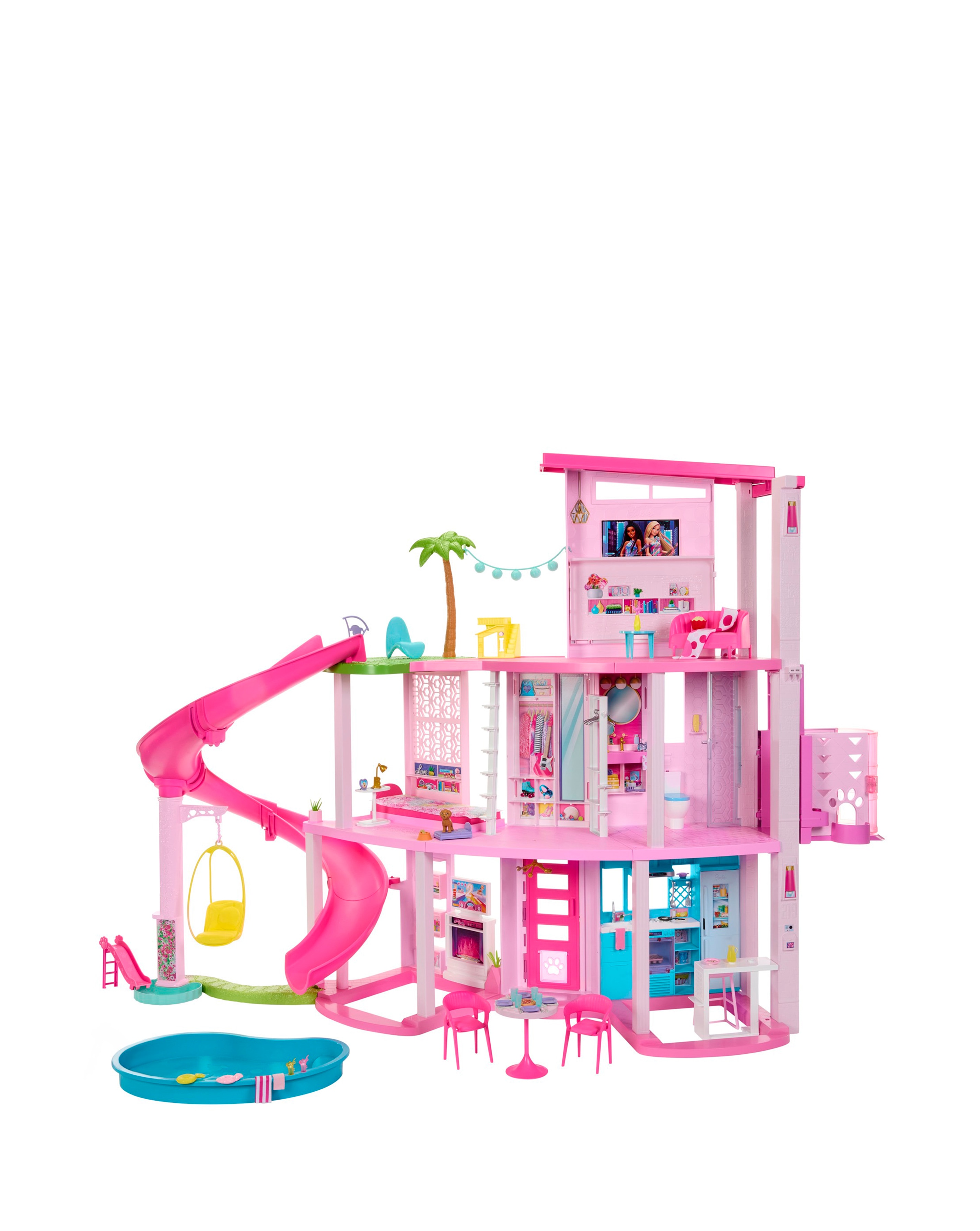 Barbie Dreamhouse Pool Party Doll House with 3 Story Slide and 75 Pieces JD Williams