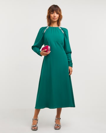 Joanna Hope Peacock Embellished Midi Dress