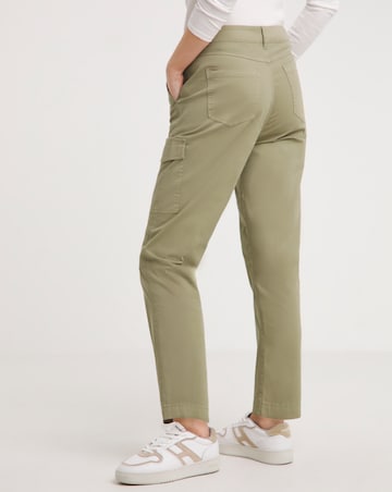 Soft Green Cotton Rich Tapered Utility Trousers with Stretch