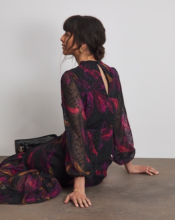 Joanna Hope Purple Print Metallic Dobby Maxi Dress