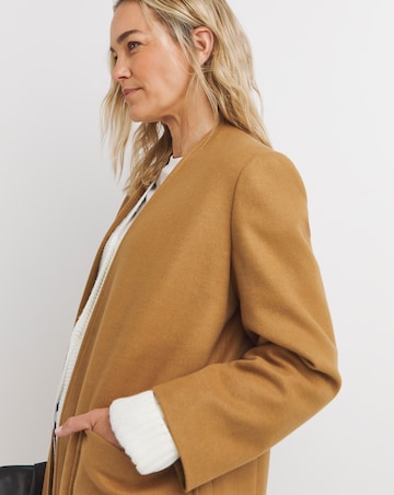 Neutral Collarless Longline Coat