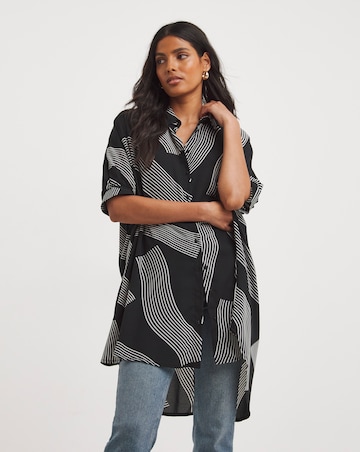 Mono Print Oversized Button Through Blouse