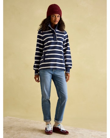 Joules Burham Striped Quarter Zip Funnel Neck Sweatshirt