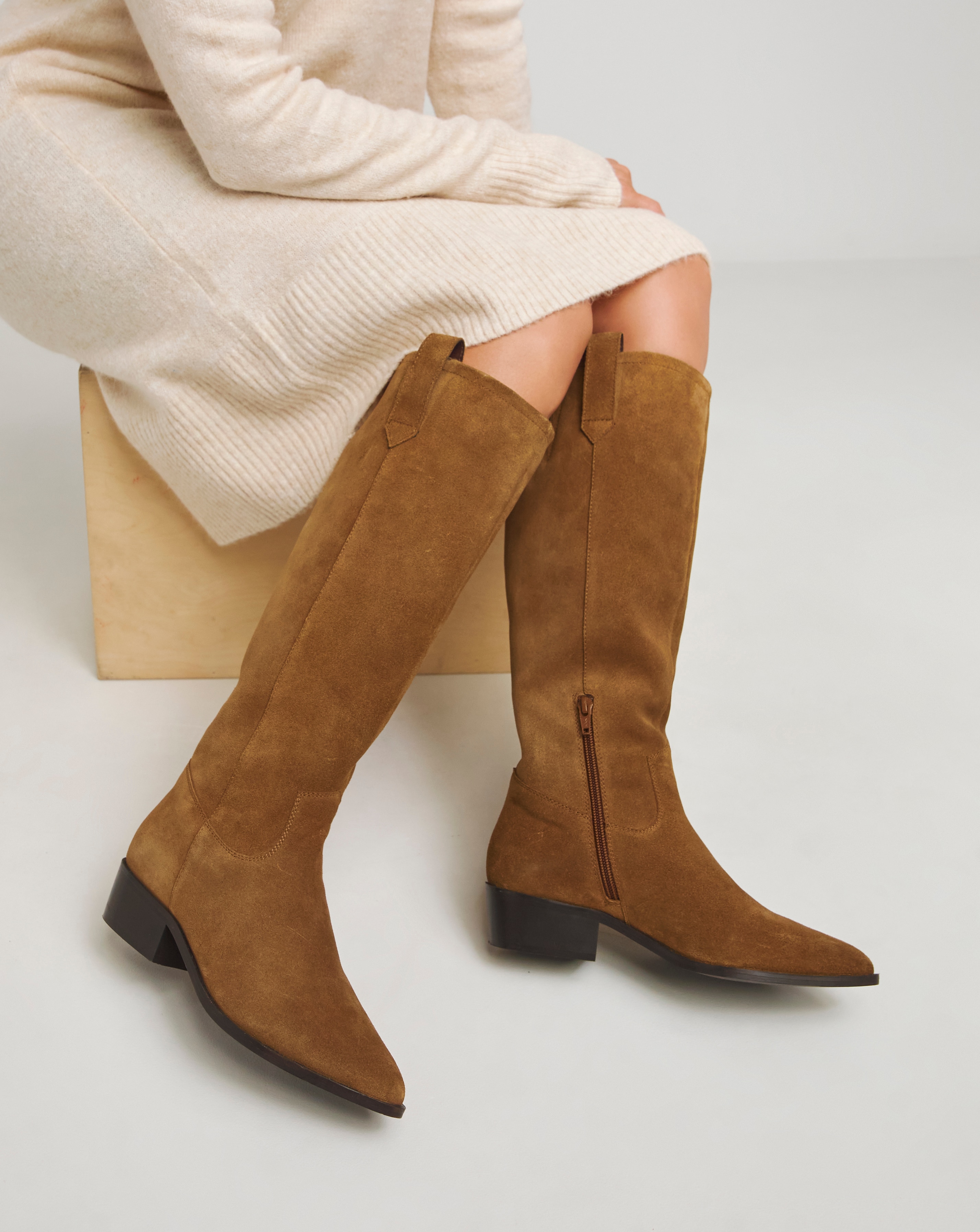 Yves Knee High Suede Cowboy Boots Extra Wide EEE Fit Curvy Calf JD Williams