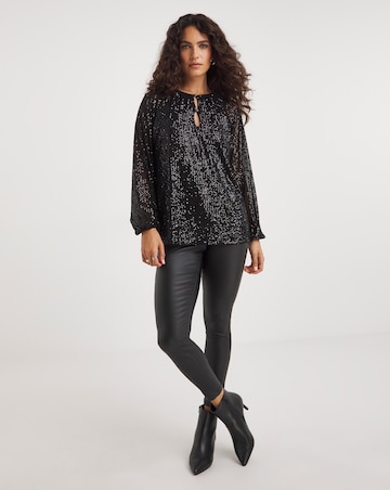 Black Volume Sleeve Sequin Top