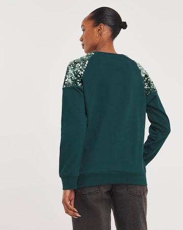 Green Raglan Sequin Detail Sweatshirt