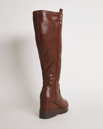 Leyna Stretch Wedge Knee High Boots Wide Fit Super Curvy Calf