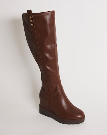 Leyna Stretch Wedge Knee High Boots Wide Fit Super Curvy Calf