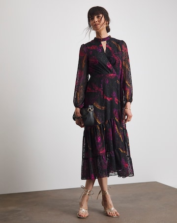 Joanna Hope Purple Print Metallic Dobby Maxi Dress