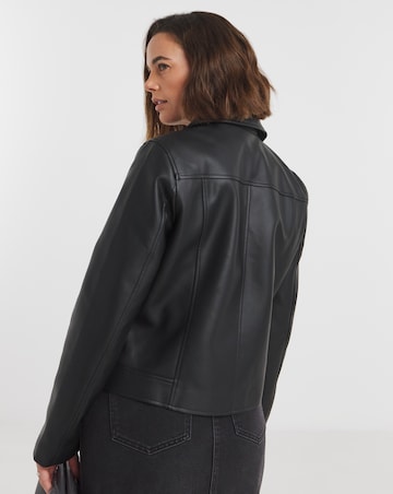 Black Double Zip Faux Leather Biker