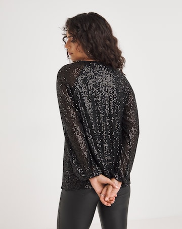 Black Volume Sleeve Sequin Top