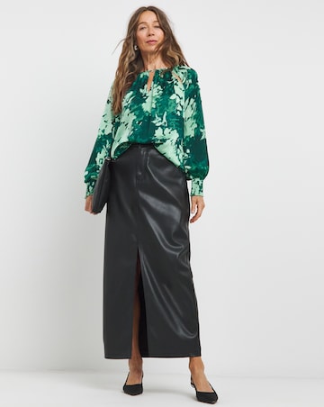 Womens Satin Cut Out Detail Long Sleeve Blouse - Green Floral