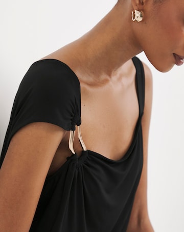 Black One Shoulder Trim Detail Top