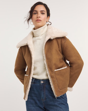 Brown Faux Shearling Aviator Jacket