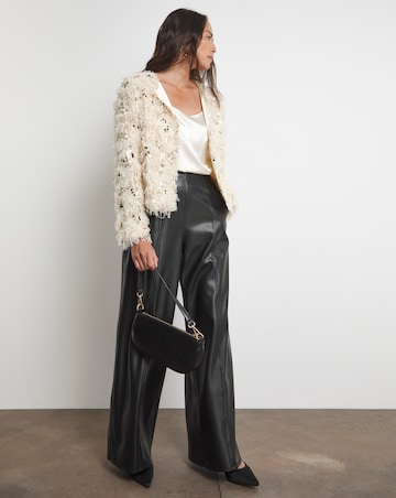 Joanna Hope Faux Feather Sequin Jacket