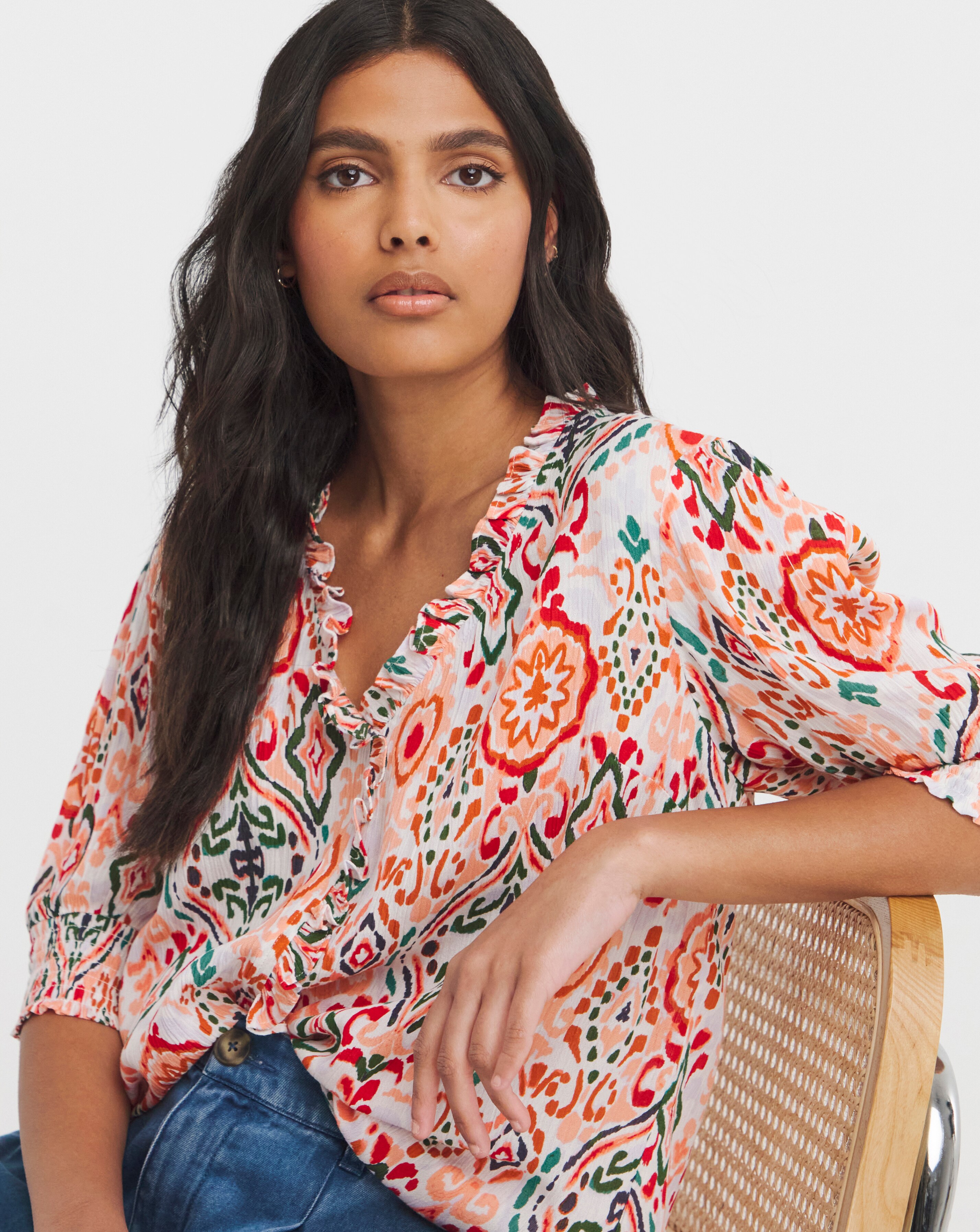 Printed Frill Trim Top